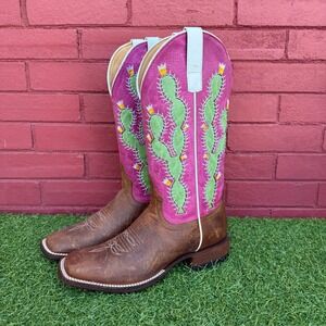 Macie Bean Boots Womens Size 8.5 M Pink Cactus Embroidered Square Toe Western